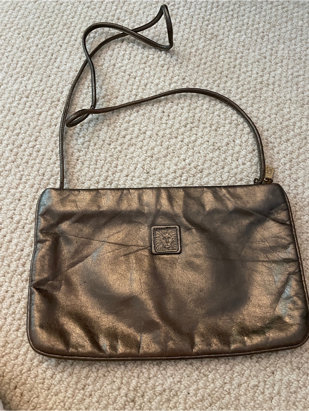 Anne Klein Metallic Bronze Shoulder Crossbody with Gold Trim